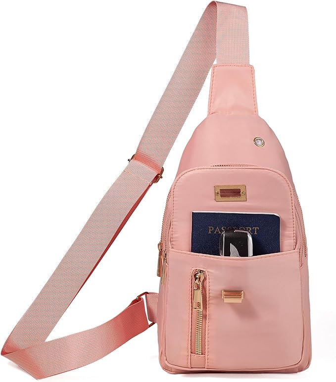Sling Bag Small Compact Crossbody Bags for Women Anti-Theft Multiple Pockets Waterproof Fanny Pack for Travel Hiking Daily Pink