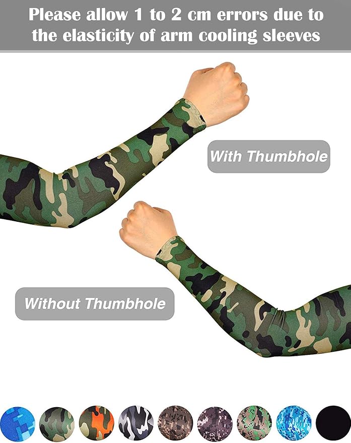 9 Pairs Unisex UV Protection Sleeves Arm Cooling Ice Silk Arm Cover Sleeves (Camouflage, Black)