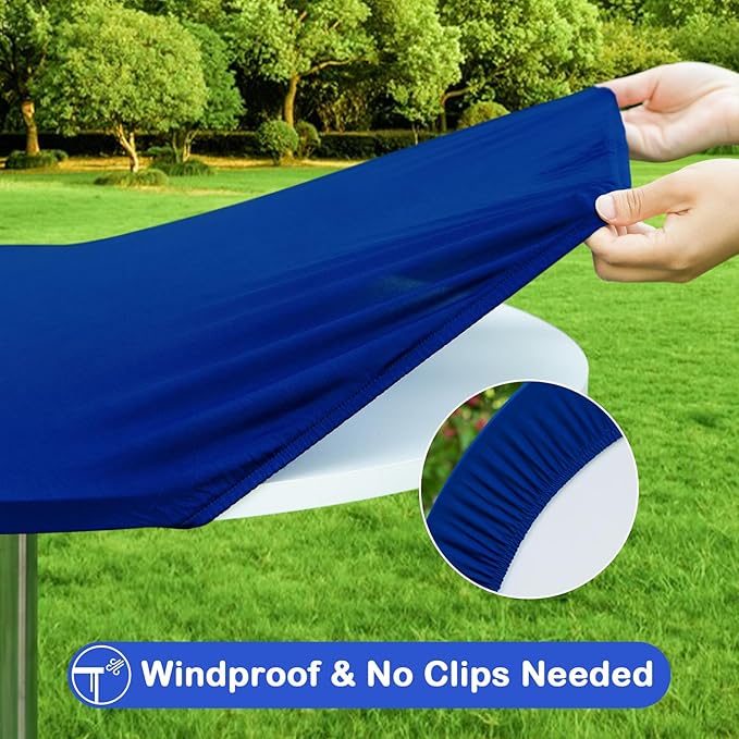 Wolkemer 4 Pack Blue Fitted Tablecloth 30 Inch Round Elastic Edges Table Cloth, Spandex Stretch Table Cover with Machine Washable Fabric for Wedding Party Picnic Dining Indoor Outdoor