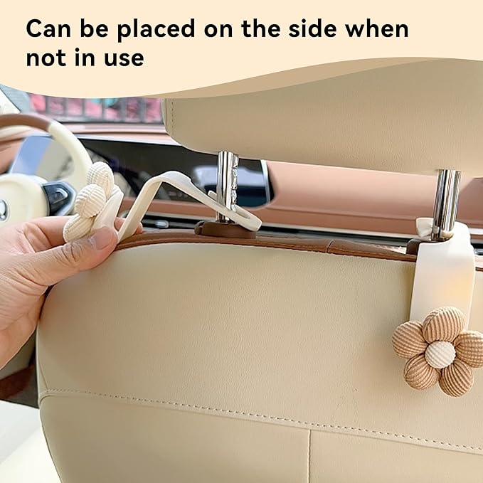 4PCS Car Headrest Hooks, Cute Flower Car Seat Organizer Hooks, Portable Seatback Organizer Hanger for Purses and Bags, Universal Automotive Accessories for SUV, Sedan, Truck (Orange/White)