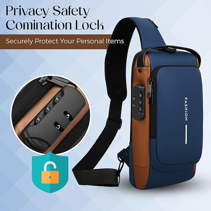 Unisex Anti-Theft Sling Bag with USB Port, Water-Resistant Crossbody Chest Backpack for Travel & Work