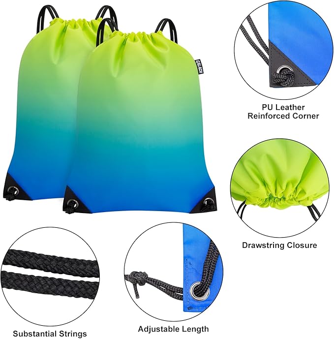 2PCS Drawstring Bags Bulk, String Backpack for Men Women, Cinch Bag Draw String Back Bag for Gym, Sports, Travel, Swimming, Beach, Gradient yellow blue