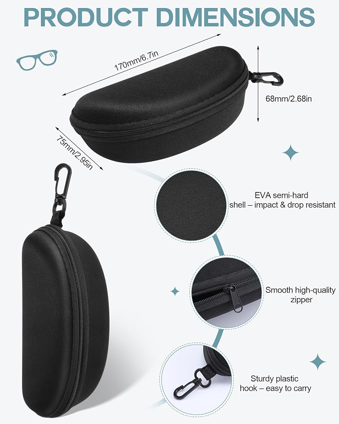 Treela 24 Pcs Sunglasses Case Portable Travel Hard Shell Zipper Frame Summer Eyeglasses Case with Plastic Hook for Women Men