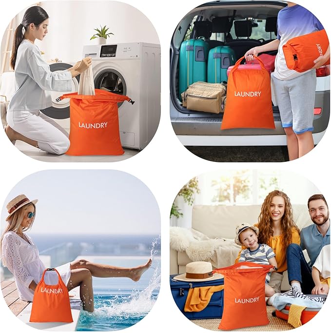 2 Pack Waterproof Travel Laundry Bag Set, Roll-Top Wet Dry Bag for Odor Control & Separating Dirty Clothes, Packable Space Saver Organizer for Gym, Swimming & Cruise Suitcases