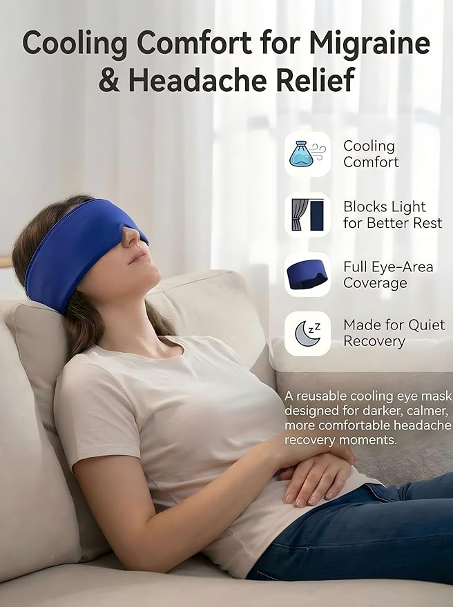 Cooling Gel Eye Mask for Puffy Eyes, Eye Ice Pack Migraine & Headache Relief, Full Eye-Area Cold Compress for Eyes & Temples, FSA Eligible HSA, Reusable Adjustable Fit for Post Surgery Recovery
