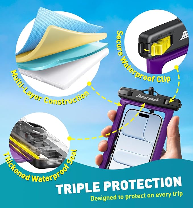 Hiearcool Universal Waterproof Phone Pouch, Dry Bag Compatible for iPhone 17 16 15 14 13 Pro Max XS Plus Samsung Galaxy S22 Cellphone Up to 8.9", IPX8 Water Proof Cell Phone Case for Beach-2Pack