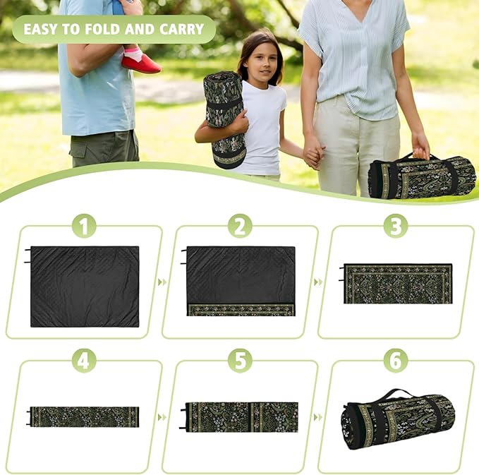 Vintage Picnic Blankets Waterproof Foldable, 80″X80″ Extra Large Picnic Mat Floral Outdoor Blanket for Grass, Packable Beach Blanket Sandproof Picnic Accessories for Camping Music Festival Park Lawn