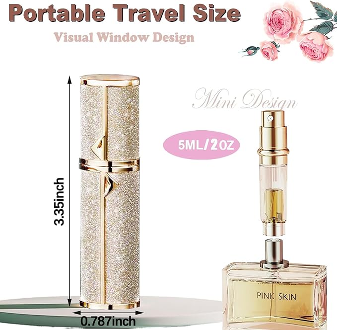 Travel Perfume Bottle Refillable,Valentine's Day Gift Perfume Travel Refillable Mini Spray Bottles Leather Cologne Dispenser, Portable Empty Spray Bottle Dispense Filling Atomizer 5ml (Golden)