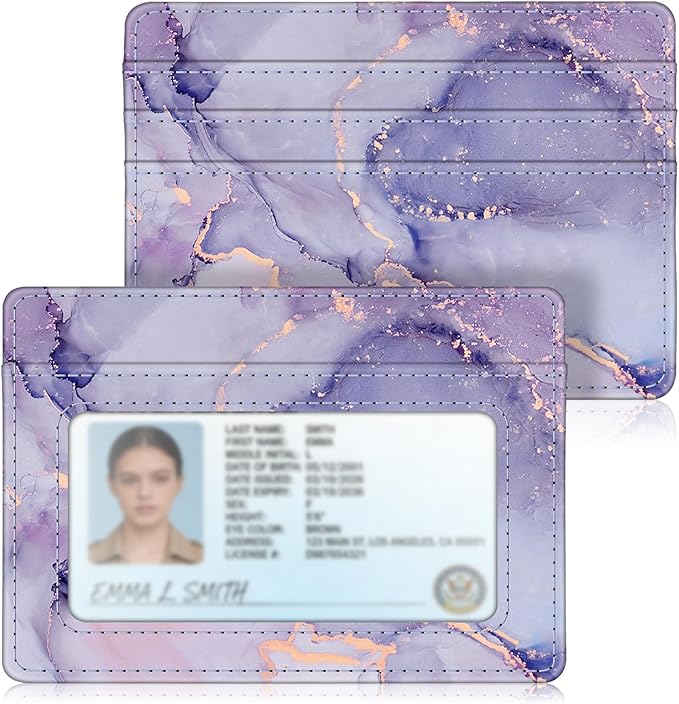FINTIE Slim Minimalist Front Pocket Wallet, RFID Blocking Credit Card Holder Card Cases with ID Window for Men Women, lilac marble