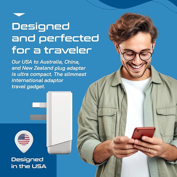 Ceptics Australia China New Zealand Power Plug Adapter, QC 3.0 & PD - Safe Dual USB & USB-C - 2 USA Socket for USA to Australian New Zealand Fiji Argentina, Type I AP-16 Fast Charging
