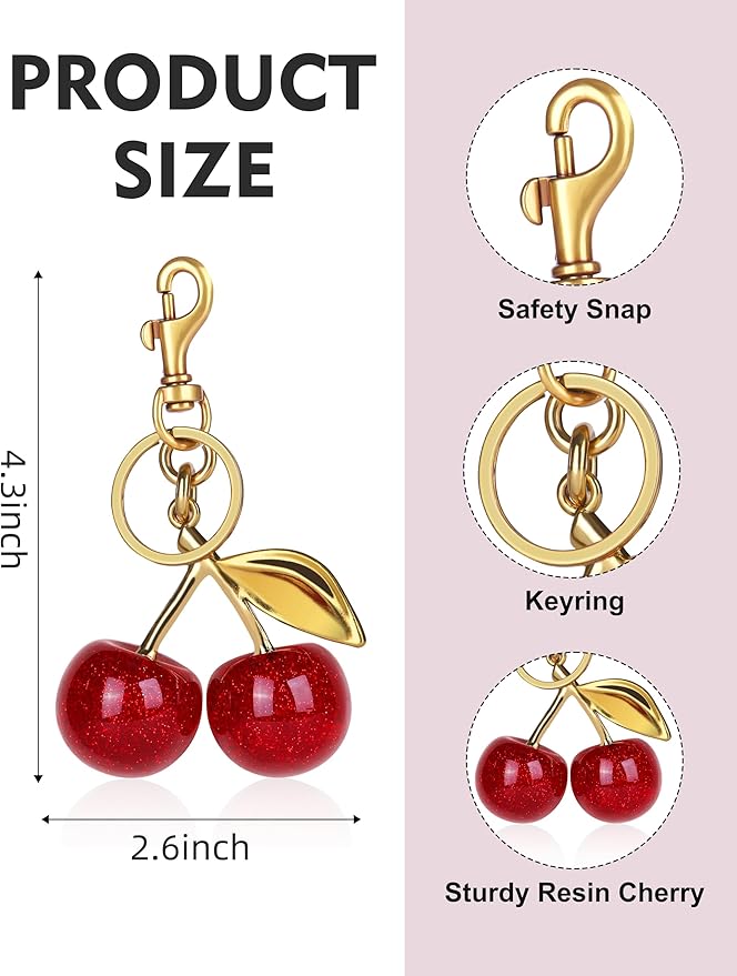 OVRUNS Cherry Bag Charm Cute Cherry Accessories Sparkling Purse Charms for Women