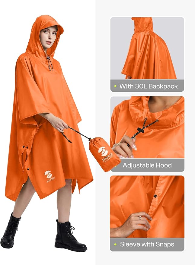 SaphiRose Hooded Rain Poncho Waterproof Raincoat Jacket for Men Women Adults