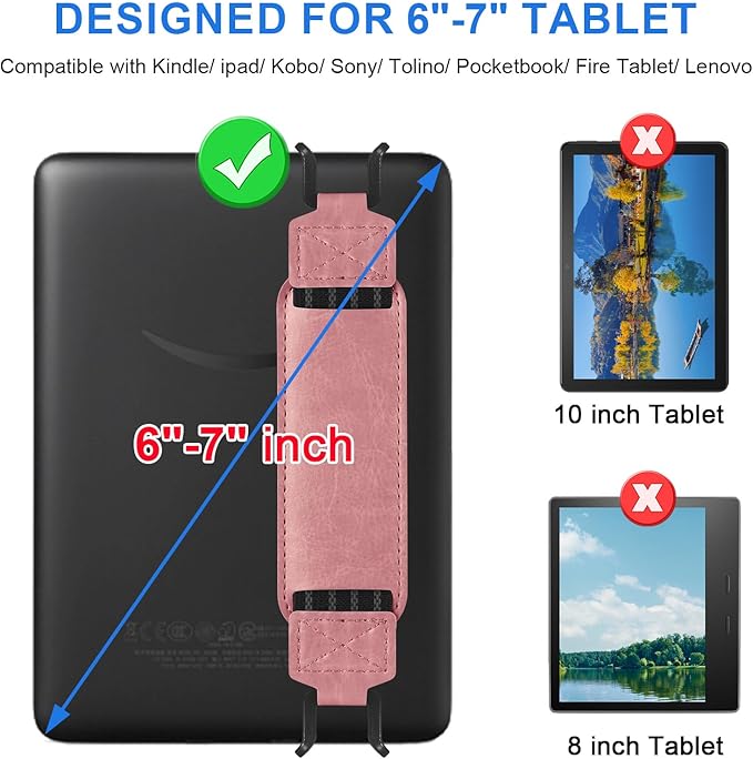 HoYiXi Universal Soft Hand Strap for 6-7 Inch eReader Tablet, Compatible with Kobo/Pocketbook/Tolino/Paperwhite/Nook, 6-7 Inch Tablet, Pink