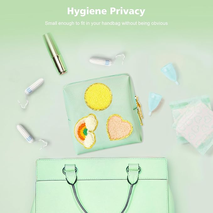 airogym Period Bag for Women, Sanitary Napkin Storage Bag, PU Leather Sanitary Pad Bags for Panty Liners, Tampons, Menstrual Cup Pouches, Sanitary Pads Organizer with Zipper