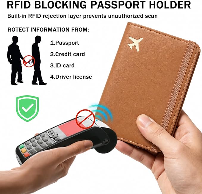 ZOPPEN RFID Blocking Passport Holder for Travel – PU Leather Waterproof Lightweight Passport Cover Wallet for Women Men, Travel Organizer with Card Slots for Airline Tickets & Passport Book, Brown