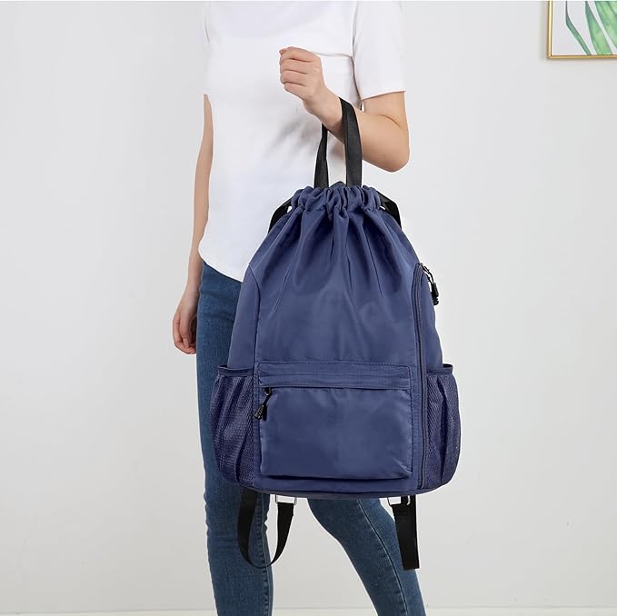 Valleycomfy Waterproof Drawstring Gym Backpack Bag for Men & Women,Sports Gym Bag with Side Pocket Orange