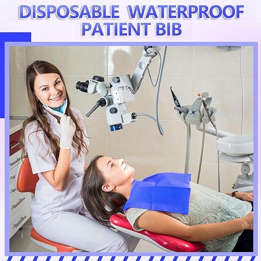 50 Pcs Dental Bib Disposable Polyback Towels Waterproof Patient Bibs 3 Ply Tattoo Paper Napkins for Dental Office, Tattoo Shop and Beauty Salon - 13'' x 18", Dark Blue