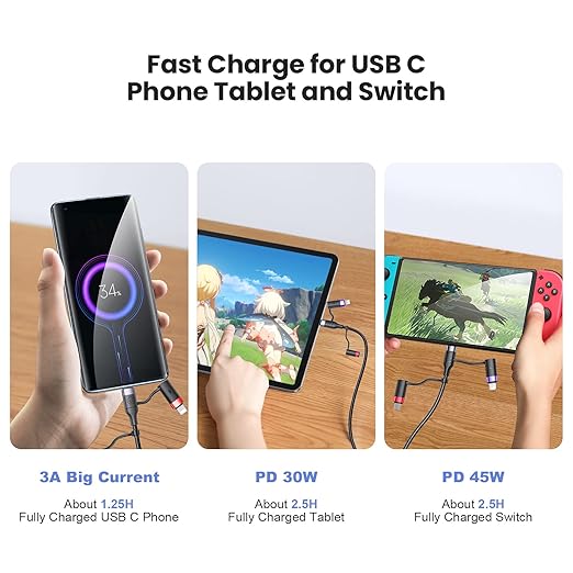 PD 60W USB C Multi Fast Charging Cable Nylon Braided Cord 5-in-1 3A USB/C to Type C/Micro/Phone Fast Sync Charger Adapter Compatible with Laptop/Tablet/Phone (4FT, Grey)