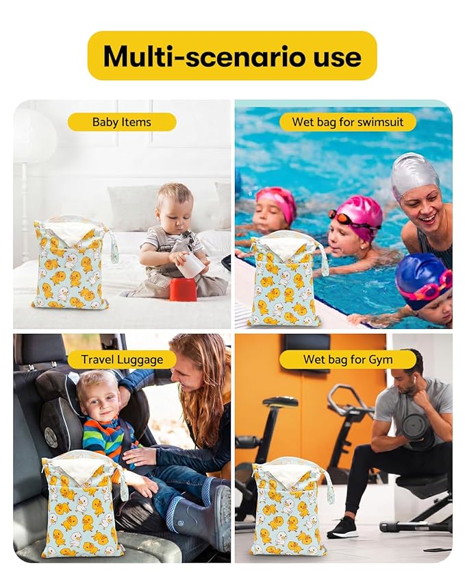 ALVABABY 3 pcs Cloth Diaper Wet Dry Bags Waterproof Reusable with Two Zippered Pockets Travel Beach Pool Daycare Soiled Baby Items Yoga Gym Bag for Swimsuits or Wet Clothes Small Medium Large 3L-SML20