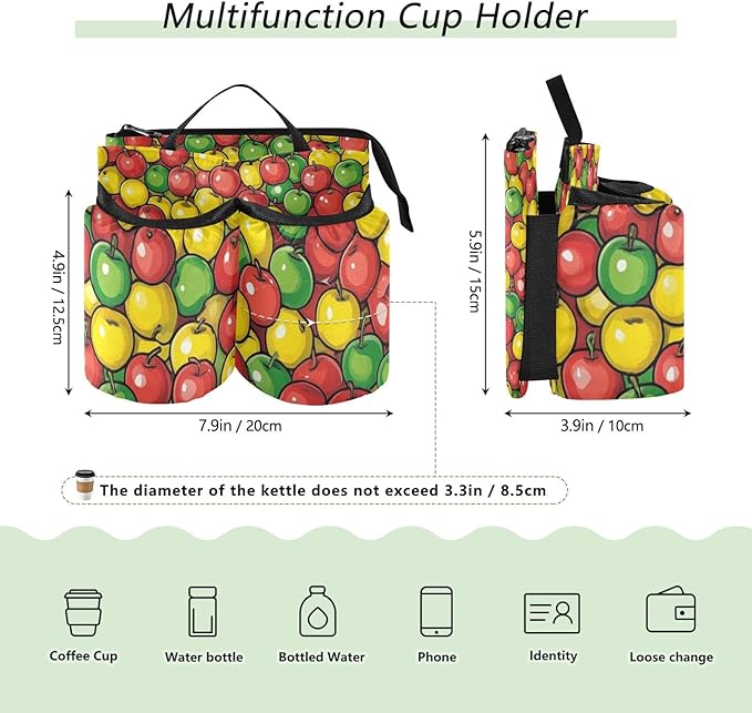 Luggage Cup Holder for Suitcases Free Hands Suitcase Cup Holder Travel Luggage Drink Holder Portable Luggage Cup Caddy Bag Carrier with Handle Apples Colorful