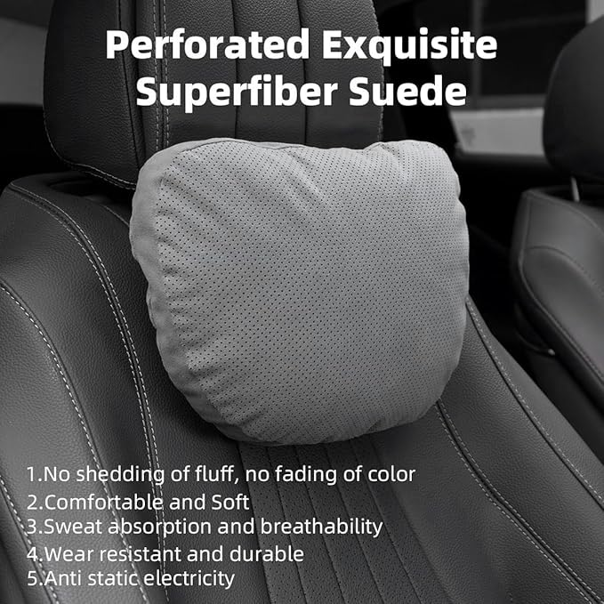 2 Pcs Car Headrest Neck Pillow for Driving,Universal Premium Suede Leather Soft and Comfortable Headrest,Three Gears of Height Adjustment Car Seat Headrest Pillow Car Interior Accessories