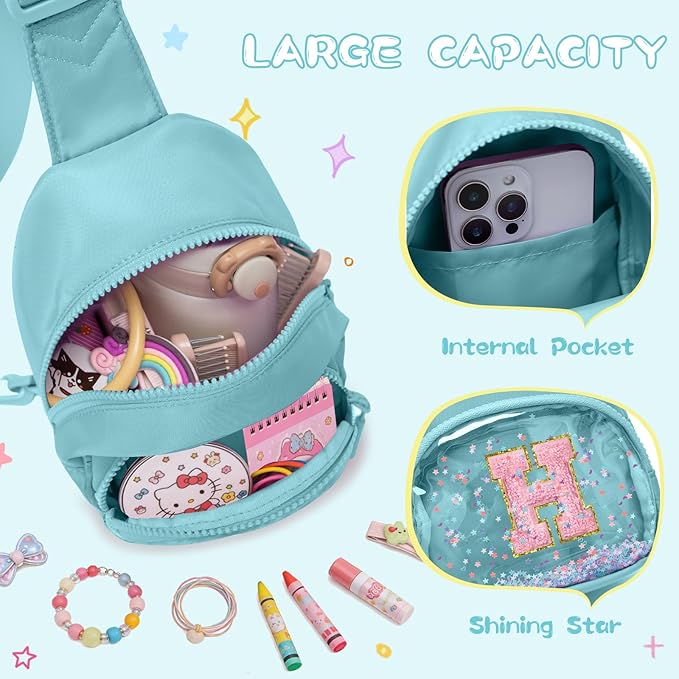 Viverte Birthday Gifts for Girls Small Clear Initial Sling Bag Crossbody Bag Purse Fanny Packs Personalized Monogrammed Gifts for Girls (Icing Blue-H)