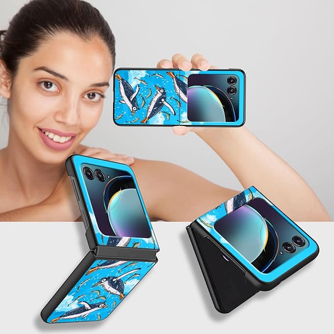 for Motorola Moto Razr 2024 Case,Moto Razr 50 Phone Case Cute Slim Hard PC Ultra-Thin Anti-Scratches Shockproof Protective Cover,Cartoon Penguin