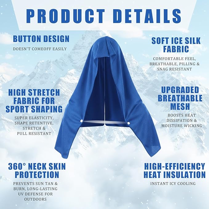 Breling 10 Pack Cooling Hoodie Towels for Neck and Face, UPF 50 Sun Protection and Evaporative Cool Technology, Ice Towels for Hot Weather Sport, Gym, Camping Summer Outdoor Activity (Navy Blue)