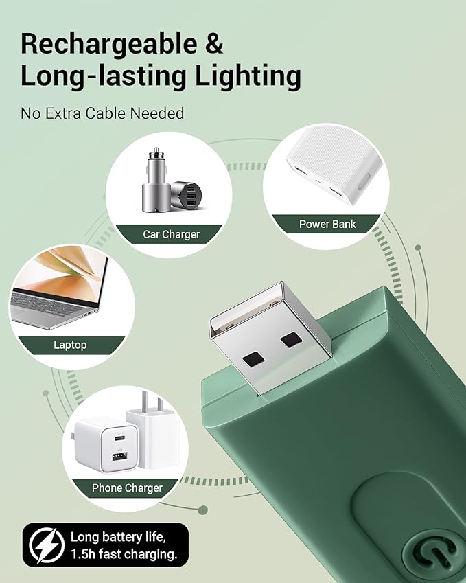 DEWENWILS USB Rechargeable Book Reading Light, LED Clip on Booklight Flexible Reading Lights in Bed, Car at Night, 4 Brightness Adjustable, Perfect for Bookworms, Kids (Dark Green)