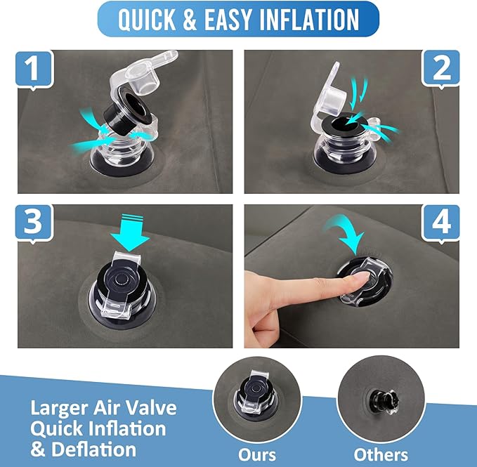 Inflatable Airplane Foot Rest Pillow - Travel Foot Rest for Long Flights, Car Seat Foot Rest for Kids Airplane Seat Extender Bed for Toddler, Blow up Plane Footrest with Easy-Carry Strap, Gray 2 Pack