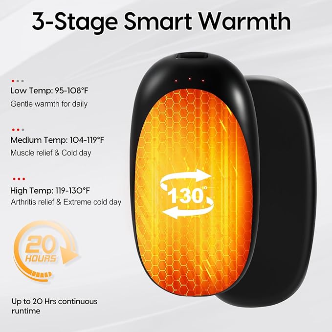 Gosalisu Hand Warmers Rechargeable, AI Electric handwarmers 2 Pack, 6000mAh Portable Heater Reusable, Stocking Stuffers for Women Men Raynauds, Golf, Hunting, Camping, Indoor Outdoor