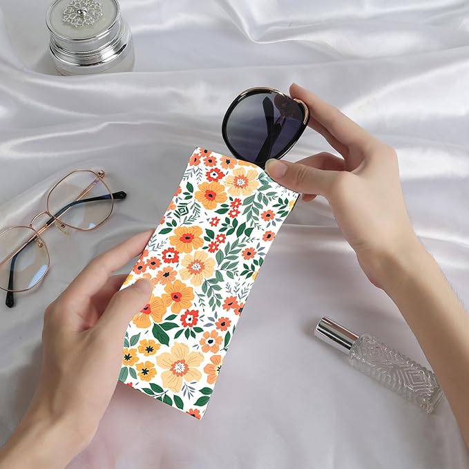 Anikathy 2Pcs Sunglass Eyeglass Glasses Case Soft PU Leather with Cleaning Cloth Cute Glasses Pouch Bag for Men Women Girs