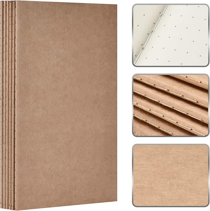 TWONE Travel Journal, 6 Pack Notebook Journal for Travelers Work School Writing Note Taking Kraft Brown Soft Cover Notebooks 5.5” x 8.25”, 60 Dot Grid Pages, 30 Sheets