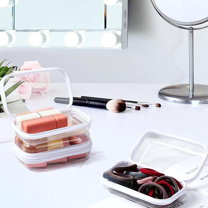 YOPCDJ Clear Hard Shell Zipper Case, Clear Zipper Pouches Waterproof Makeup Organizer & Travel Toiletry Storage Bag, Plastic Pouch for Office, Home, White,3 Pack XL LS