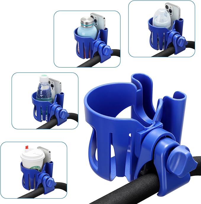 Accmor Stroller Cup Holder with Phone Holder, Universal Cup Holder for Walker Wheelchair Bike, 360° Rotatable Stroller Cup Holder Attachment Accessories for Walker, Wheelchair, Scooter