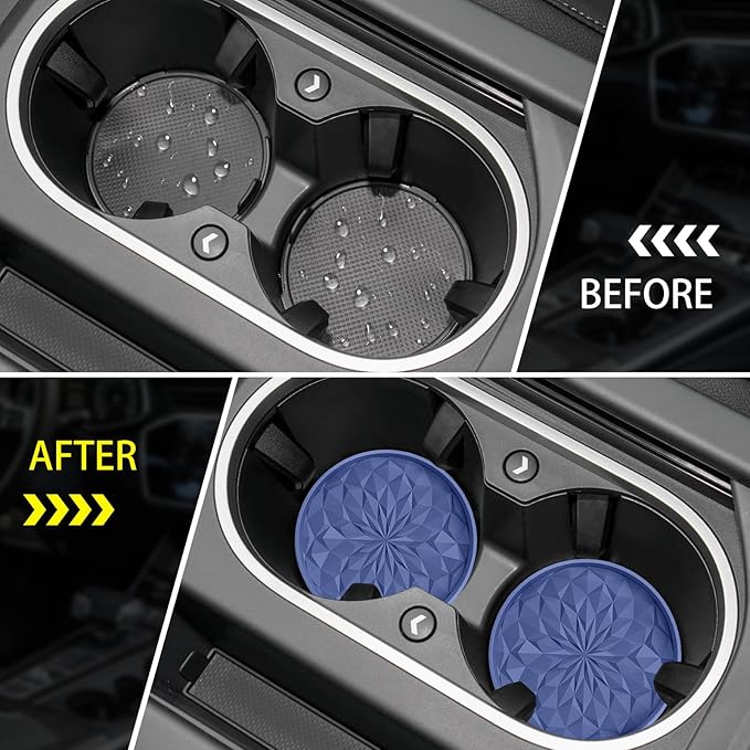 ME.FAN Car Coasters for Cup Holders [4 Pack] - 2.75In Silicone Auto Mug Mats - Universal Non-Slip Recessed Car Interior AccessoriesNavy Blue
