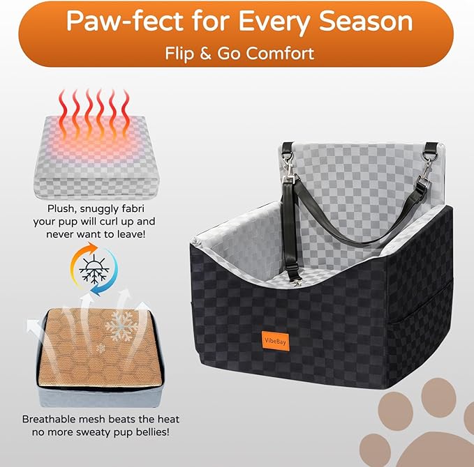 Dog Car Seats for Small Medium Dogs Up to 35lbs | Elevated Dog Booster Seat with Detachable Washable Cover & Cushion | Memory Foam Pet Car Travel Seat with Safety Belt and Storage Pockets (Black Grey)