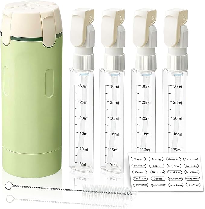4 in 1 Travel Dispenser,Travel Shampoo and Conditioner Bottles,Refillable Leak Proof Containers Toiletries for Vacation and Business Travel 120ML