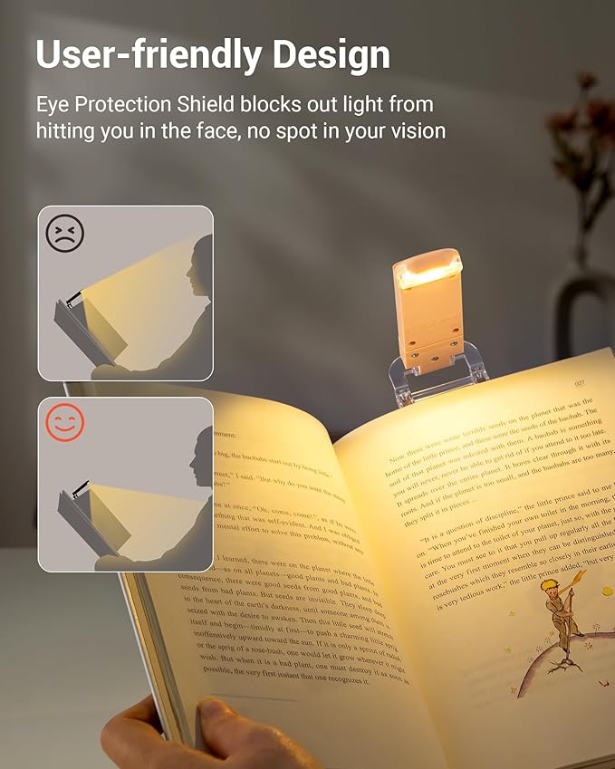 DEWENWILS USB Rechargeable Book Light, LED Clip on Reading Lights for Books in Bed at Night, Portable Bookmark Lamps, 4 Brightness Adjustable, Perfect for Bookworms, Kids (Peach Fuzz)