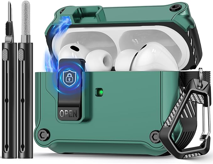 Pohgelan Compatible with AirPods Pro 3 Case,Magnetic Automatic Lock with Cleaning Kit,Compatible with Magsafe Cover-Green