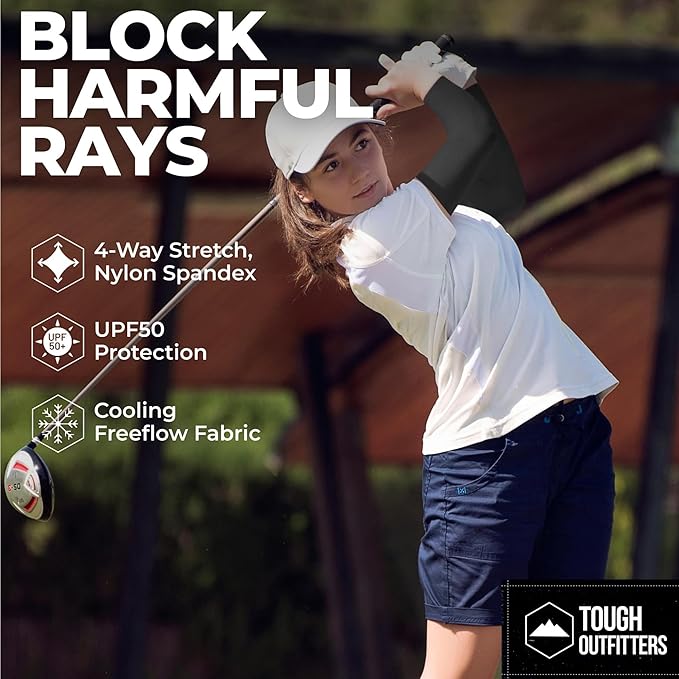 Tough Outdoors UV Arm Sleeves for Men Women - Sun Protection Sleeves - Compression Golf Baseball Cooling Tattoo Arm Sleeve
