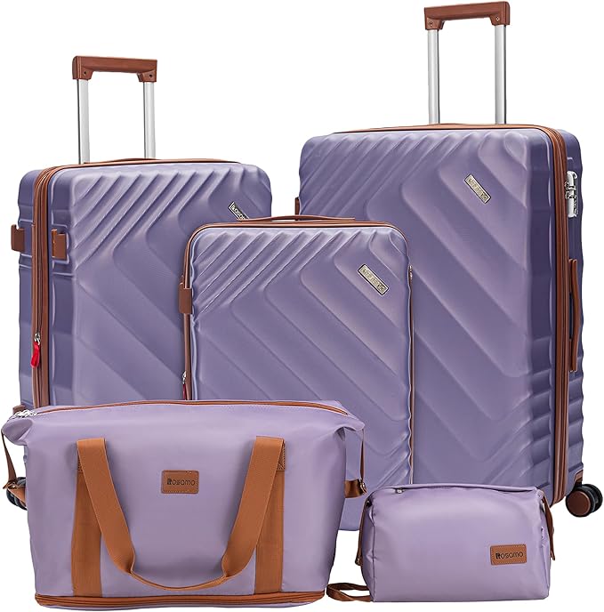 Rosamo 5 Piece Luggage Set Expandable Hardside, 20/24/28in Suitcases with Matching Travel Bags, 22x14x9 Airline Approved Carry On, TSA Lock, Spinner Wheels, ABS+PC