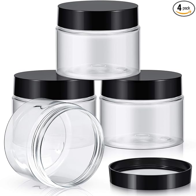 Patelai 4 Pieces Round Wide-mouth Leak Proof Plastic Container Jars with Lids for Travel Storage Makeup Beauty Products Face Creams Oils Salves Ointments DIY Making(6 Ounce,Black)
