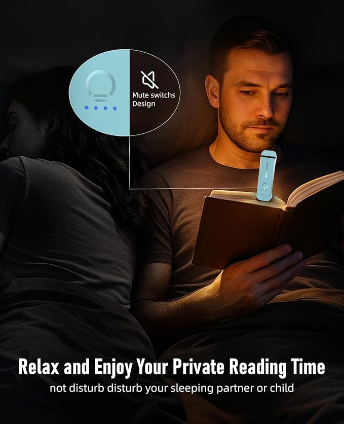 HIONXMGA Book Reading Light, Silent Touch Clip-on Book Lamp with 3 Amber Colors & 7 LEDs Precise Dimming for Eye Caring Night Reading, Kids
