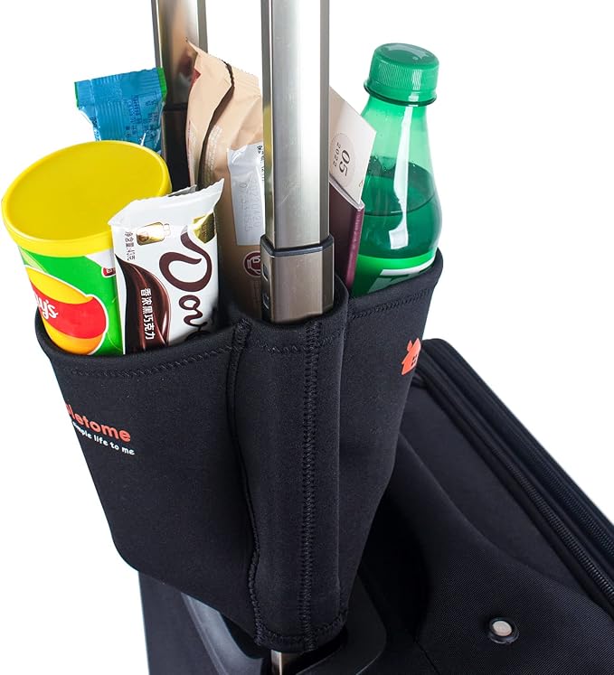 simpletome Luggage Cup Holder Hands-Free Travel Drink Caddy Bag Attachment Simple Style Elastic Materials Easy to Install and Remove(Black)