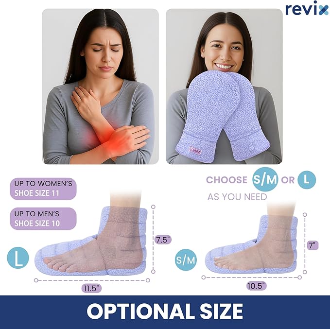 REVIX Heated Mittens and Microwavable Booties, Microwave Feet Warmers and Moist Heat Hand Warmer Gloves for Women & Men, Heated Foot Warmer for Foot & Ankle Discomfort, Cold Feet, Purple L, Set of 2