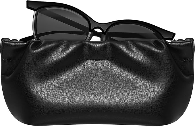 Squeeze Top Sunglass Pouch - Portable Sunglass Organizer Pouch Bags Soft PU Leather Glasses 2 Pack