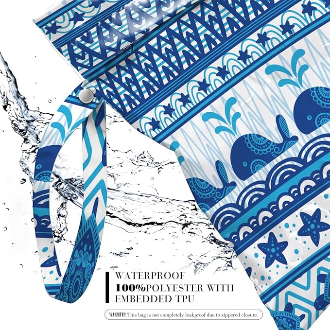 2 Pcs Cute Whale Wet Bags, Sea Turtle Wet Dry Bag Reusable Zipper Pouch for Swimsuit, Diapers, Pool, Beach, Travel, Dirty Yoga Gym Clothes, Toiletries, Waterproof Birthday Beach Gifts, Blue