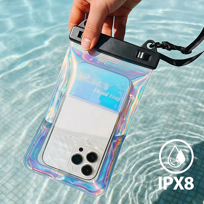 Waterproof Phone Pouch, with Interior Card Pocket, Large Waterproof Phone Case for iPhone 17 16 Pro Max, IPX8 Lightweight Cellphone Dry Bag, Beach Cruise Ship Essentials,1 Pack-Iridescent-8.3″