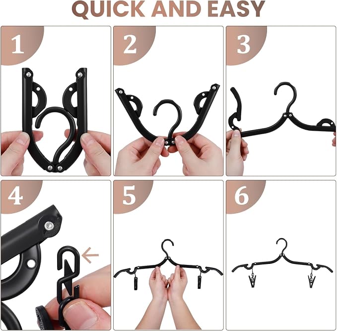 20 Pack Foldable Travel Hangers with 12 Clips - 2026 Cruise Essentials, Portable Collapsible Plastic Hangers-Travel Must Haves for Suitcase, Hotel, RV, Road Trip, Flying, Camping | Black